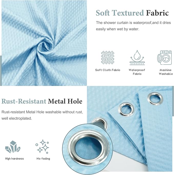 Tititex Solid Sky Blue Cloth Fabric Shower Curtain Liner with 2 Magnets - Texture Soft Hotel Quality Waterproof Shower Liner, Light-Weight & Machine Washable 72x72 inch