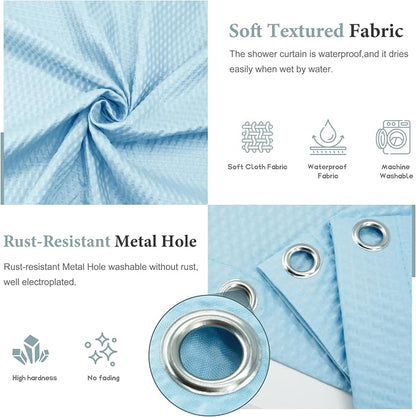 Tititex Solid Sky Blue Cloth Fabric Shower Curtain Liner with 2 Magnets - Texture Soft Hotel Quality Waterproof Shower Liner, Light-Weight & Machine Washable 72x72 inch