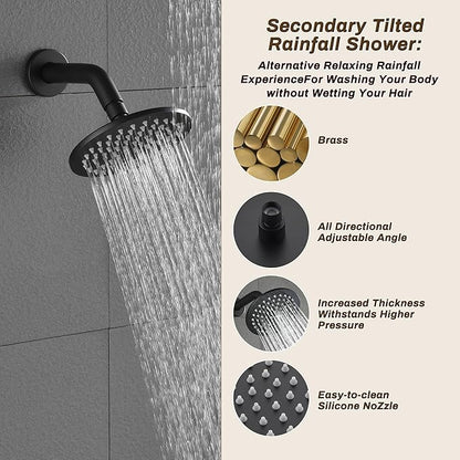 Rain Shower System Matte Black - 3-Function Shower Set, Ceiling & Wall Mount Combo with High-Pressure 2-in-1 Handheld, 30-Minute Easy DIY Install