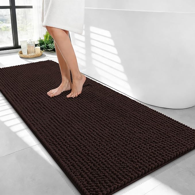 OLANLY Thick Chenille Bathroom Runner Rugs 44x24, Absorbent Bath Mat, Brown | Soft Bath Rugs, Rubber Backing, Machine Wash Dry, Bath Mats for Bathroom, Tub and Shower, Home Decor Accessories