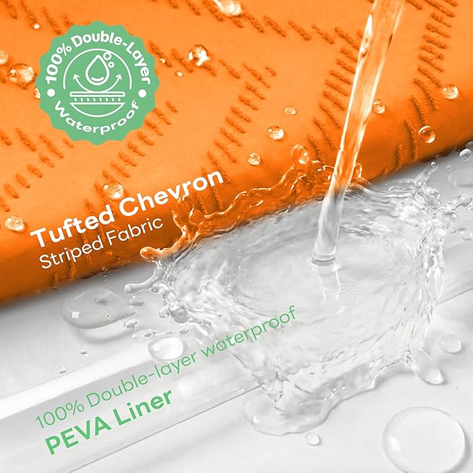 Dynamene Long Shower Curtain and Liner Set - 78 inch Tall Boho Shower Curtain and Waterproof Clear Liner, Tufted Chevron Striped Textured Tassel Shower Curtains for Bathroom, 12 Hooks, 72x78, Orange