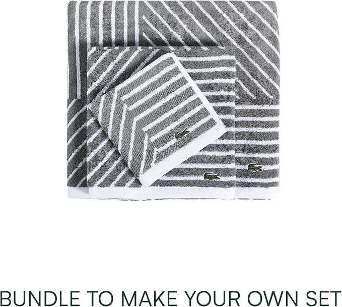 Lacoste Guethary Striped Towel – 100% Cotton, Reversible Modern Geometric Design, Soft & Absorbent, Durable & Lightweight, Machine Washable – Meteorite, 30"x54" Bath Towel