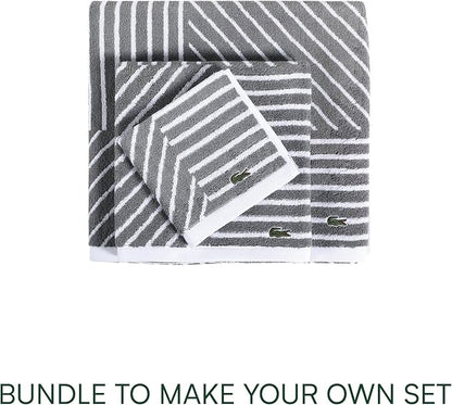 Lacoste Guethary Striped Towel – 100% Cotton, Reversible Modern Geometric Design, Soft & Absorbent, Durable & Lightweight, Machine Washable – Meteorite, 30"x54" Bath Towel