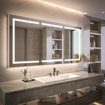 72W×36H Inch Smart LED Medicine Cabinet with Mirror, Bathroom Storage Medicine Cabinet, 3 Color Stepless Dimming & Anti-Fog, 5X Magnifier, Night Light, 3 Doors, DTC Soft-Close Hinges