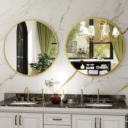 HARRITPURE 24 Inch Round Mirror Gold Circle Bathroom Mirror | Modern Aluminum Alloy Frame Wall Mounted Vanity Mirror for Living Room, Bedroom, Entryway