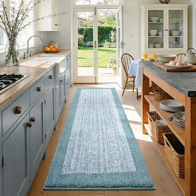 60x24 Long Bathroom Rugs Washable Non Slip, Dusty Blue Bath Mat for Bathroom Floor Tub, Soft Absorbent Quick Dry Mats for Shower, Bathtub,Home Decor