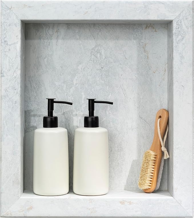 Palisade 17.5 in x 15.5 in Vinyl Shower Niche Polar Frost | Waterproof Shower Insert