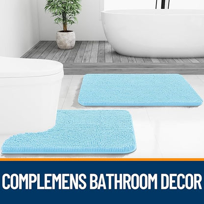 OLANLY Bathroom Runner Rugs 44x24, Extra Soft Absorbent Chenille Bath Rugs | Sky Blue, Quick-Drying Rubber Backing, Washable Long Bath Mat for Bathroom Floor, Tub and Shower, Home Decor Accessories