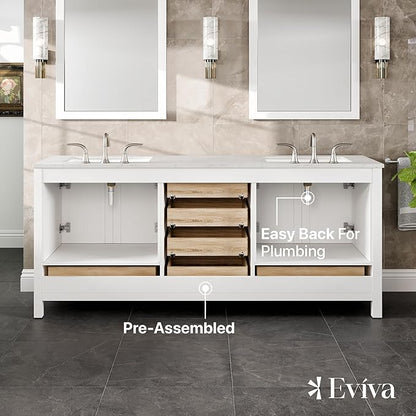 Eviva Aberdeen 78 in. White Double Sink Bath Vanity with Carrara Quartz Top and Undermount Porcelain Sinks