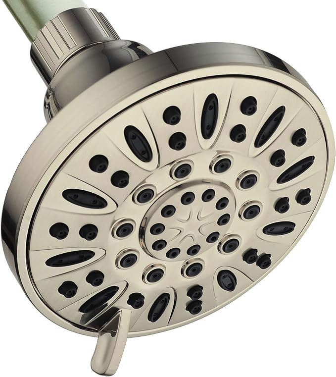 AquaDance BRUSHED NICKEL High Pressure 6-Setting 4" Shower Head – Angle Adjustable, Anti-Clog Showerhead Jets, Tool-Free Installation - USA Standard Certified - Top U.S. Brand