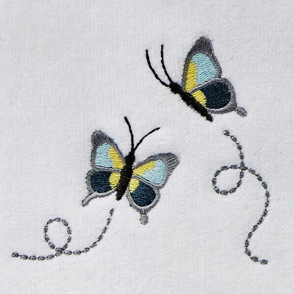 SKL Home Dancing Butterflies Hand Towel Set-2pc, 100% Cotton, White | Soft velour with decorative embroidery. For use in the bathroom, kitchen, bar or any sink space & makes a great gift.