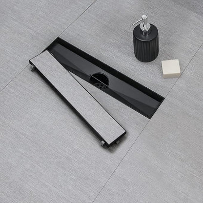 SaniteModar Linear Shower Drain 12 inch Matte Black with Tile Insert Panel | AISI 304 Stainless Steel Black Linear Dain Rectangle Shower Floor Drain with Hair Strainer and Leveling Feet