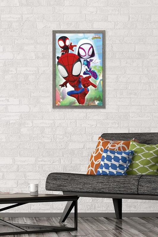 Trends International Marvel Spidey and His Amazing Friends - Webs Wall Poster, 14.72" x 22.37", Barnwood Framed Version