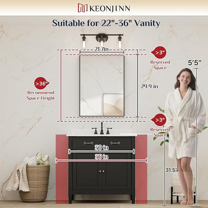 Keonjinn 22x30 Inch Black Bathroom Mirror for Over Sink,HD Tempered Glass | Rectangular, Vanity Mirror, Brushed Framed, Square Corner, Modern Farmhouse, Wall Mounted Mirrors, Aluminum Alloy