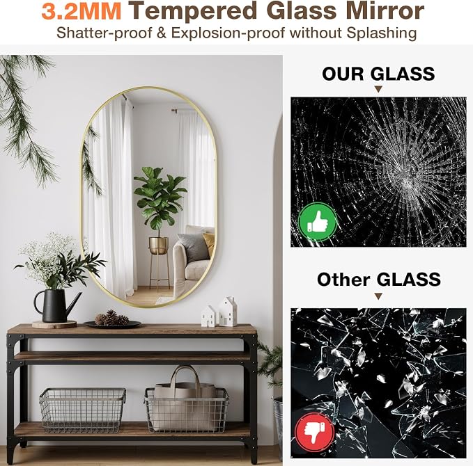 30"x36" Brushed Gold Oval Bathroom Mirror for Over Sink, Vanity Mirror | Aluminum Alloy Frame, Clear Reflection, Rust-Resistant, Vertical or Horizontal, Wall Mount, Bedroom and Entryway