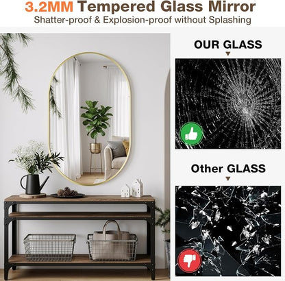 30"x36" Brushed Gold Oval Bathroom Mirror for Over Sink, Vanity Mirror | Aluminum Alloy Frame, Clear Reflection, Rust-Resistant, Vertical or Horizontal, Wall Mount, Bedroom and Entryway