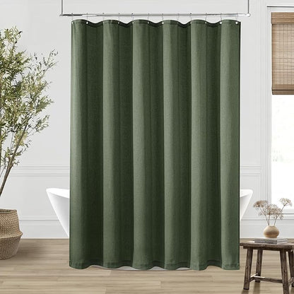 Olive Green Shower Curtain for Bathroom Water Repellent 72x75 Inch | Linen Textured, Boho Farmhouse Vintage Rustic Country, Shower Curtains, Fabric Drapes, with Hooks Sets, 75 Inches Long