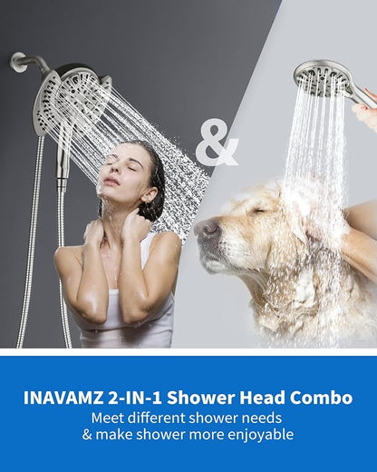2 in 1 Shower Head with Handheld Combo High Pressure Nickel 2.5 GPM | 7.2" Rain Showerhead and 9 Spray Hand Held Shower, Adjustable Shower Angle, 59-inch Rotatable Stainless Steel Hose