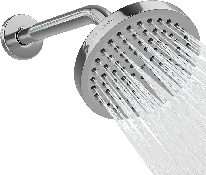 SparkPod 6" Rain Shower Head High Pressure w/ 9" Shower Arm, Chrome | High Pressure Shower Heads, 90 Nozzles, Adjustable Showerhead, No Tools Needed, Universal Connection, Gain Space & Style