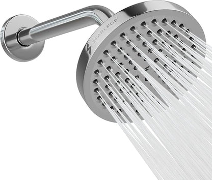 SparkPod 6" Rain Shower Head High Pressure w/ 9" Shower Arm, Chrome | High Pressure Shower Heads, 90 Nozzles, Adjustable Showerhead, No Tools Needed, Universal Connection, Gain Space & Style