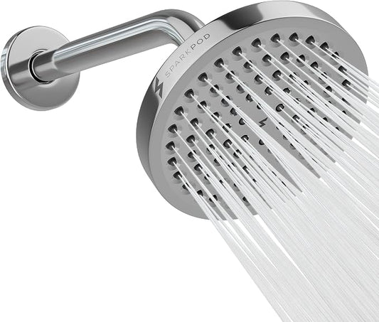 SparkPod 6" Rain Shower Head High Pressure w/ 9" Shower Arm, Chrome | High Pressure Shower Heads, 90 Nozzles, Adjustable Showerhead, No Tools Needed, Universal Connection, Gain Space & Style