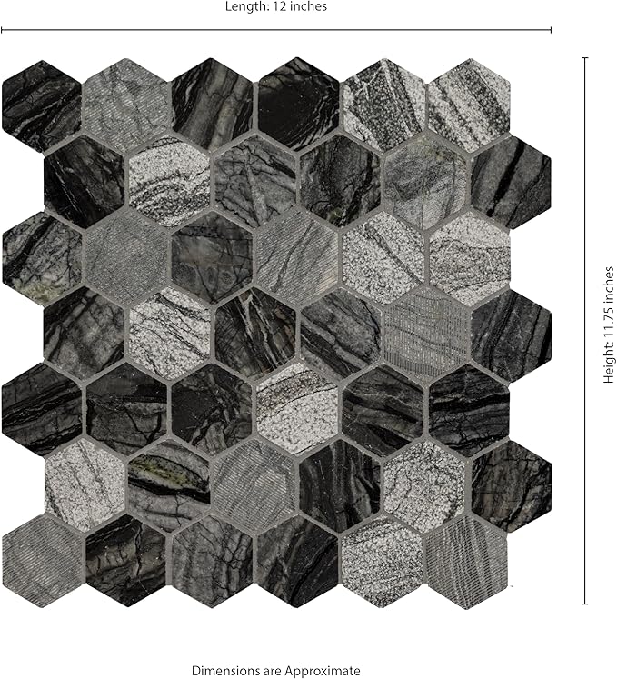 MSI Henley Hexagon Natural Marble Tile for Kitchen Backsplash, for Bathroom, Accent Wall Tile, and Shower Tile, 11.81 in. x 12 in. Mesh-Mounted Mosaic Tile (9.8 sq. ft./case)