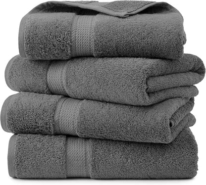 Superior Egyptian Cotton Plush & Absorbent, Bath Towel Set of 4, Charcoal | Quick Dry, Soft Luxury Towel Set, Bath Essentials for Bathroom, Guest Bath, Spa, 4 Piece Bath, Madeline Towels