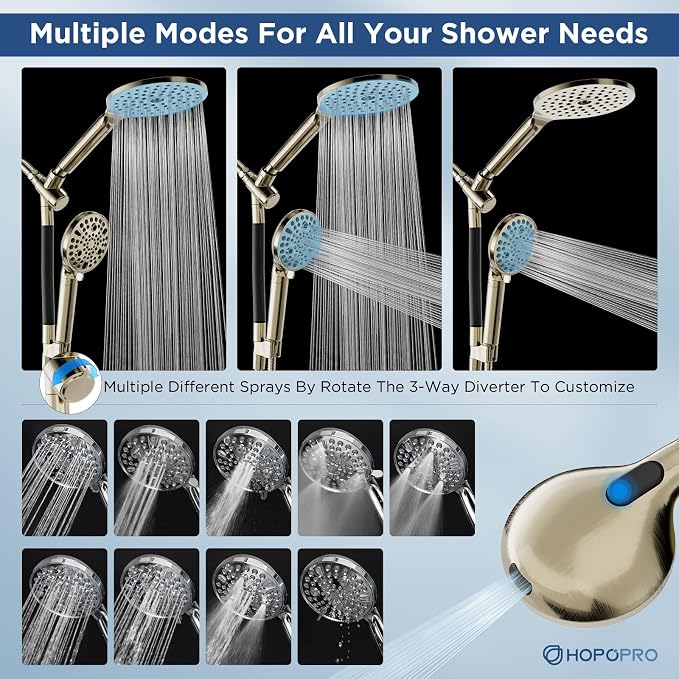 Dual Filtered Handheld Shower Heads Combo, HOPOPRO 15-Mode High Pressure Rainfall Showerheads Combo Set with Filter, for Hard Water, Removes Chlorine, Improves Skin Hair Condition, Brushed Nickel