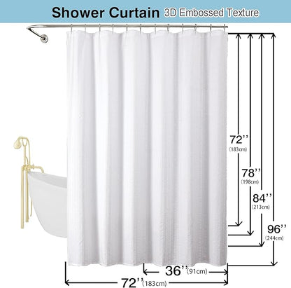 Aiyufeng Moga Stall Fabric Shower Curtain Waterproof, Soft & Lightweight Small Shower Curtain with Texture for Narrow Stall Size, Machine Washable, 36" Wx72 L, White