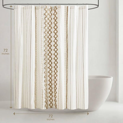 INK+IVY 100% Cotton Tufted Shower Curtain for Bathroom, Neutral, 72 x 72 | Machine Washable, Boho Tufted Chenille Modern Home Bathroom Decor, Bathtub Privacy Screen, OEKO-TEX Certified