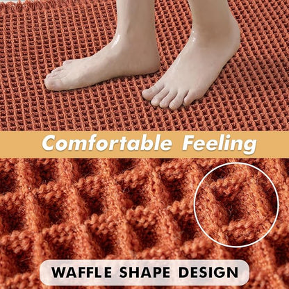 MIULEE Fall Orange Set of 2 Waffle Bathroom Rugs Boho Bath Mat 24x36 Inch | Non Slip, Super Absorbent, Washable, Ultra Soft, Rubber Backed, Large Bath Rugs for Bathroom Floor Tub Shower