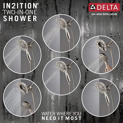 Delta Faucet Arvo 14 Series Single-Handle Tub and Shower Trim Kit, Shower Faucet with 4-Spray In2ition 2-in-1 Dual Hand Held Shower Head with Hose, Spotshield Stainless 144840-SP-I (Valve Included)