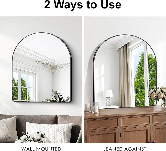 BONEWEI Arched Wall Mirror,36x40 inch Black Arched Mirror Bathroom,Vanity Mirror for Over Sink Metal Frame,Tempered Glass Arch Mirrors for Bedroom,Entryway,Living Room,Home Decor Shatter-Proof