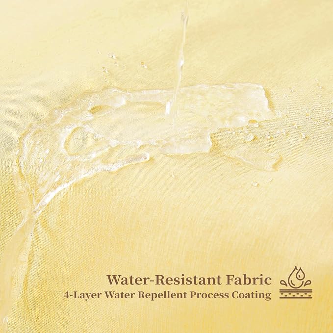 BTTN 72x78 Boho Scalloped Linen Textured Cloth Shower Curtain Set, Yellow | Long Size, 230GSM Waterproof Polyester, Heavy Duty Fabric, 12 Plastic Hooks, Elegant Modern Farmhouse Style, Machine Washable