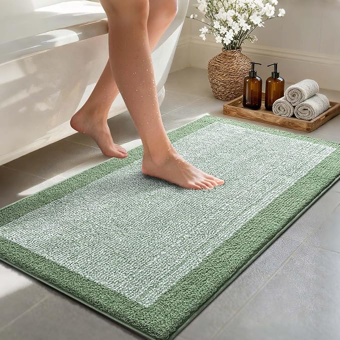 44x24 Large Bathroom Rugs Washable Non Slip, Green Bath Mat for Bathroom Floor Tub, Soft Absorbent Quick Dry Mats for Shower, Bathtub,Home Decor