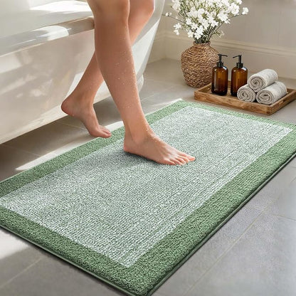 Bathroom Rugs 40x24 Non Slip Washable, Green Bath Mat for Bathroom Floor Tub, Soft Absorbent Quick Dry Mats for Shower, Bathtub,Home Decor