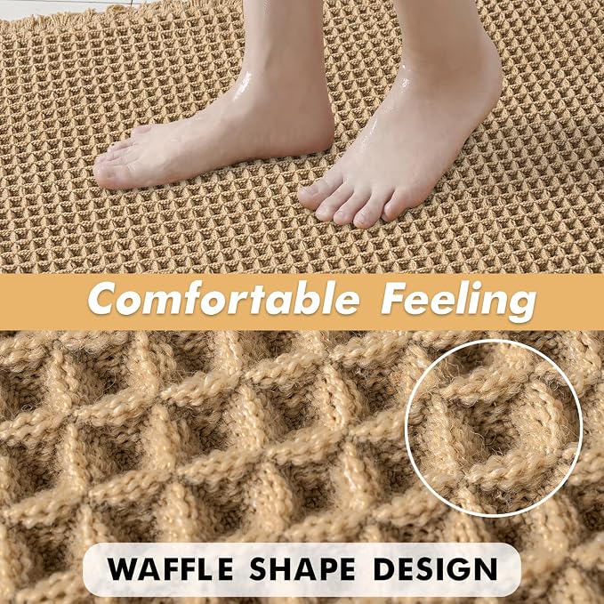 MIULEE Set of 2 Waffle Bathroom Rugs Boho Bath Mat Brown 18x30 Inch | Non Slip, Super Absorbent, Washable, Ultra Soft, Rubber Backed Bath Rugs for Bathroom Floor Tub Shower