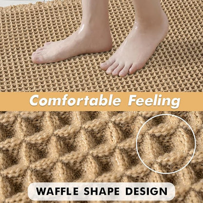 MIULEE Set of 2 Waffle Bathroom Rugs Boho Bath Mat Brown 18x30 Inch | Non Slip, Super Absorbent, Washable, Ultra Soft, Rubber Backed Bath Rugs for Bathroom Floor Tub Shower