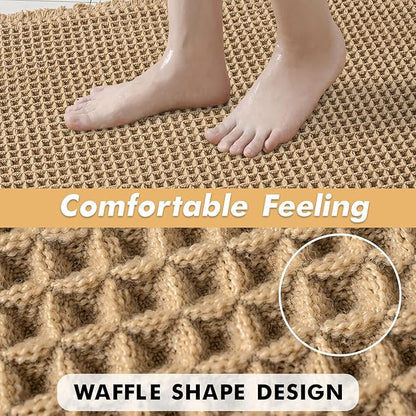 MIULEE Set of 2 Waffle Bathroom Rugs Boho Bath Mat Brown 17"x24"+18"x30" | Non Slip, Super Absorbent, Washable, Ultra Soft, Rubber Backed, Small Bath Rugs for Bathroom Floor Tub Shower