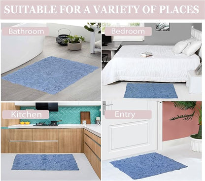 Home Weavers Bell Flower Collection 100% Cotton Tufted Bath Rugs, Extra Soft and Absorbent Bath Rugs, Non-Slip Bath Mats, Machine Washable, Bath Mats for Bathroom Floor, 24"x40" Rectangle, Sky Blue