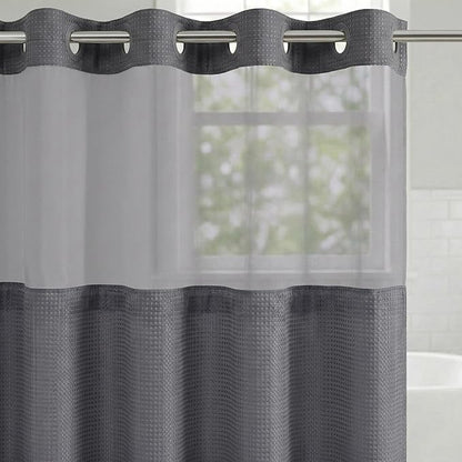 Americanflat 72x75 Hookless Waffle Pattern Shower Curtain - Water-Resistant Long Shower Curtain with Sheer Panel, Snap-in Liner, and Durable Grommets - 100% Polyester - Dark Grey