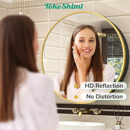 20 Inch Round Gold Framed Medicine Cabinet for Bathroom with Vanity Mirror Small Metal Bathroom Mirrored Cabinet for Wall Mounted Only Circle Farmhouse Medicine Cabinet Detachable Shelves