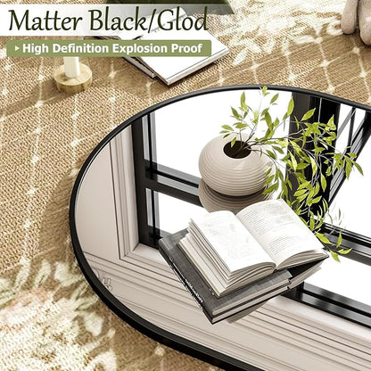 30x38 Inch Arched Bathroom Mirror - Black Metal Frame Wall Mounted Vanity Mirror for Bathroom, Bedroom, Living Room, Hanging or Leaning Decorative Mirror