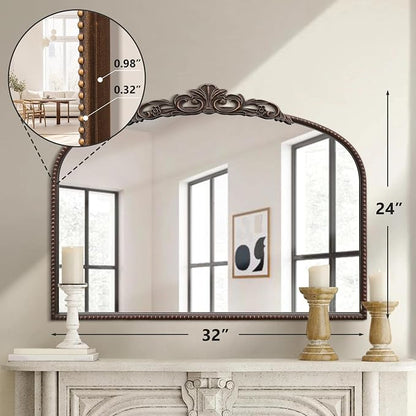 Micasso Vintage Bronze Arched Mirror: 32"x24" Baroque Antique Vanity Mirror | Traditional Ornate French Decorative Wall Mirror for Bedroom/Bathroom/Entryway/Hallway/Dresser/Mantel/Nightstand/Over Sink