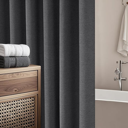 Rustic Country Linen Look Shower Curtain Charcoal Grey Extra Long 72 x 78 Inch, Heavyweight Faux Linen Fabric Shower Curtain Water-Resistant, Dark Gray Hotel Bathroom Curtain Washable
