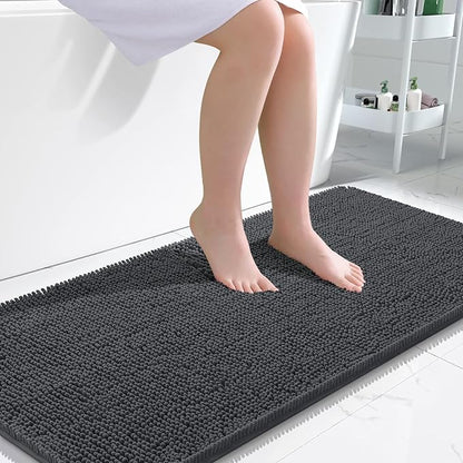 OLANLY Bathroom Runner Rugs 47x24, Extra Soft Absorbent Chenille Bath Rugs | Dark Grey, Quick-Drying Rubber Backing, Washable Long Bath Mat for Bathroom Floor, Tub and Shower, Home Decor Accessories