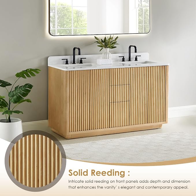 60 In Bathroom Vanities Double Sink Vanity with Ceramic Sinks Countertop | Pre-Assembled, Backsplash Included, Sturdy Solid Wood, Large Storage Cabinet, Soft Closing Doors, Dovetail Drawers