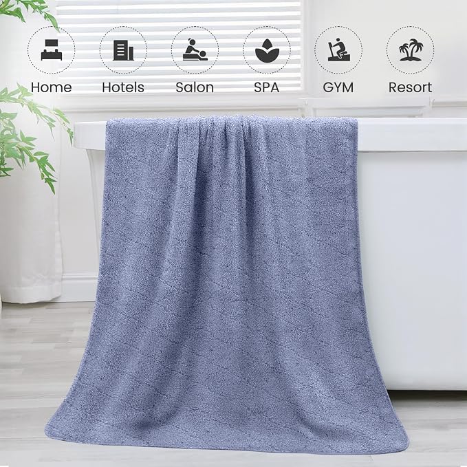 JML Microfiber Bath Towels with Hanging Loop, 2 Pack, 27x55 in, Blue | Ultra Soft, Super Absorbent, Fast Drying, No Fading, Large Body Towel for Shower, Gym, Sauna, Sport, Fitness, SPA,Yoga