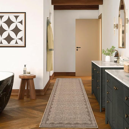 Garvee 2x6 Runner Rug Washable Hallway Runner Rug Bordered Rugs Coffee | Soft Touch Non Slip Non-Shedding Low Pile Stain-Resistant Foldable Long Indoor Carpet for Entryway Laundry Kitchen Bathroom