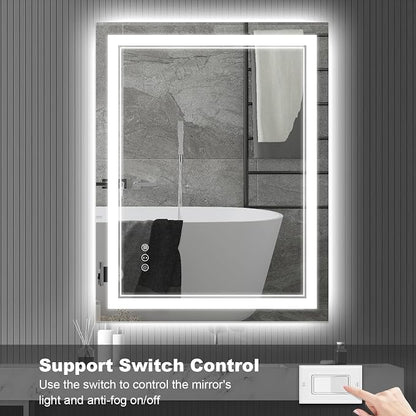 24x36 Inch LED Bathroom Mirror with Lights | Front and Backlit, 3 Colors, Dimmable, Memory, Anti Fog, Shatterproof, Horizontal/Vertical, Lighted Mirrors for Bathroom Wall